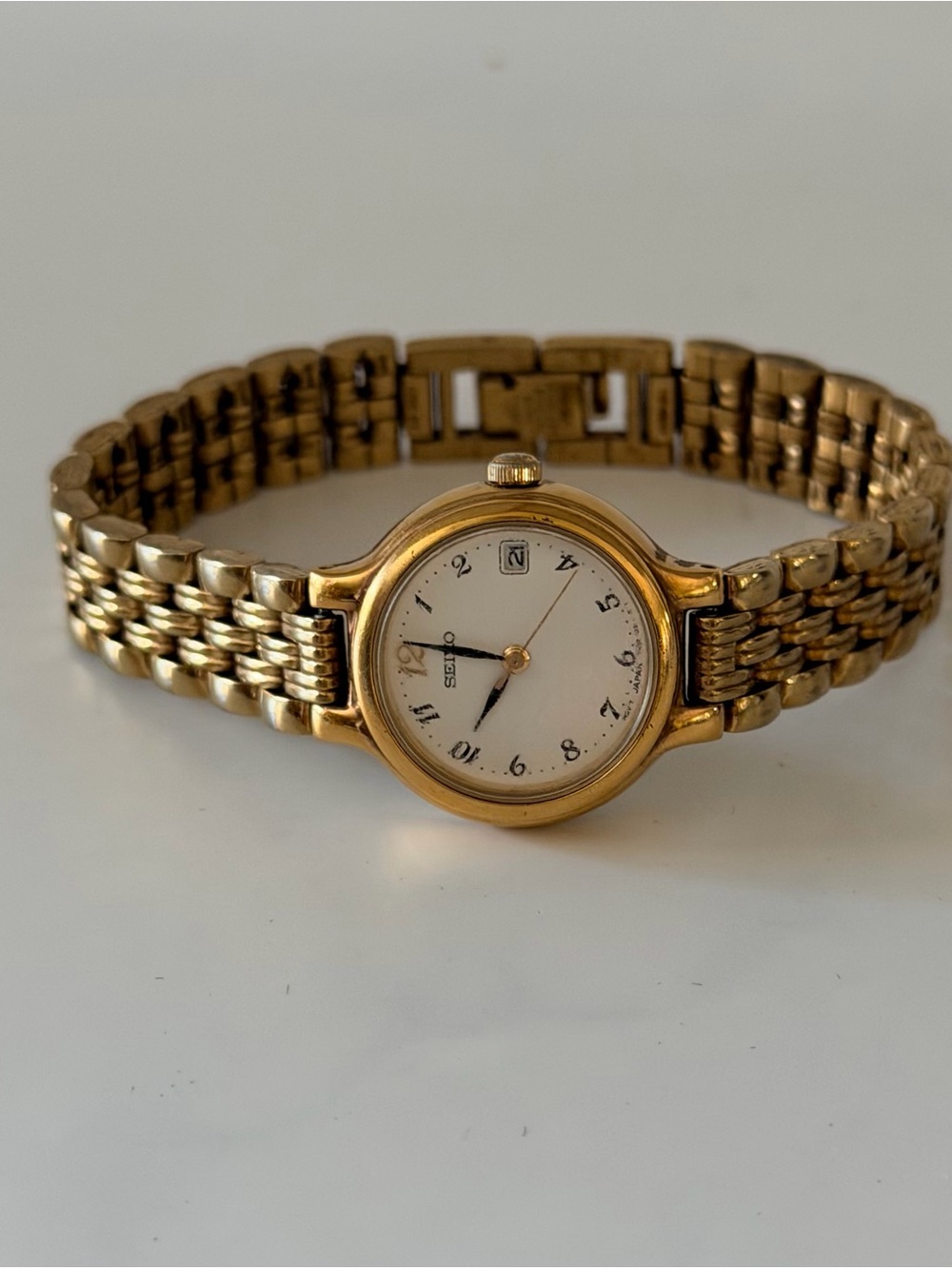 Seiko Gold Tone Watch with Day Date Calendar White Dial - Picture 2 of 14